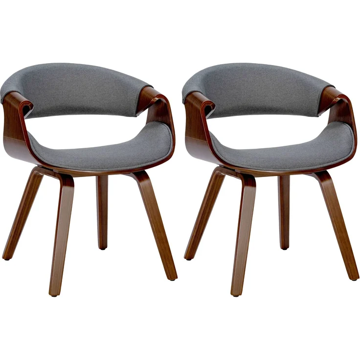 CLP 2er Set Esszimmerstuhl Foley mit Armlehne und Holzgestell,walnuss/grau Stoff