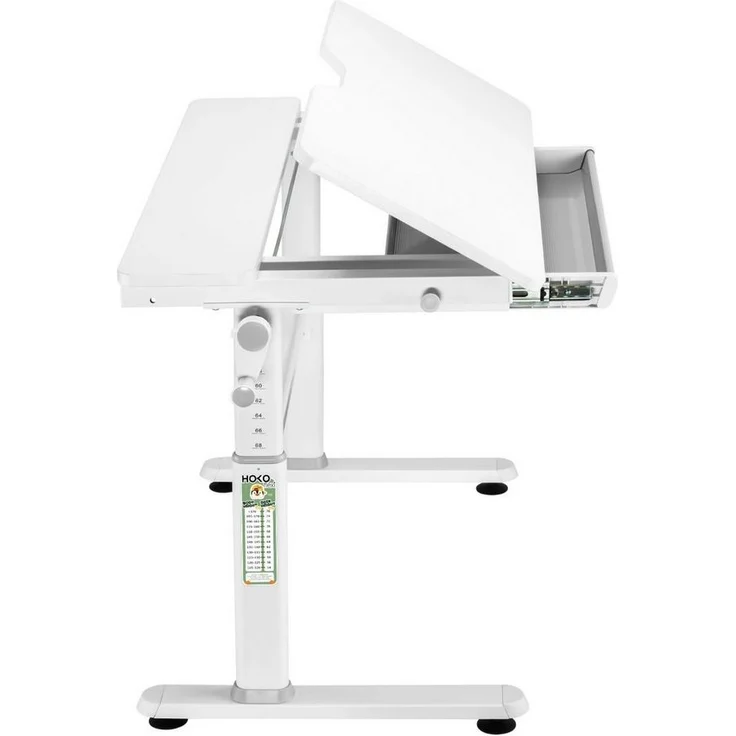 HOKO Kinderschreibtisch Ergo Jugend Schreibtisch höhenverstellbar 54-76 cm, 100x60 cm (ergonomischer Computertisch mit neigbarer Tischplatte (0-50) & Schublade, stabil & belastbar bis 100 kg, Weiß, Holzfarben) – Bild 3