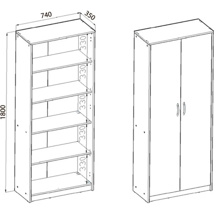 Home Collective Mehrzweckschrank Aktenschrank mit 5 Fächern Haushaltsschrank (74 cm breit aus Laminatplatte und hochwertigen Polymergriffen) in mattem Finish mit 4 Einlegeböden und 2 Türen graphit Eiche – Bild 3