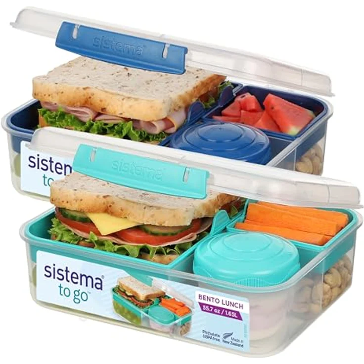 Sistema TO GO Bento-Box Cubes | 1,25 L | Brotdose für Pause mit Fächern und Snackbox | BPA-frei | 2 Stück | Minty Teal & Ocean Blue – Bild 2