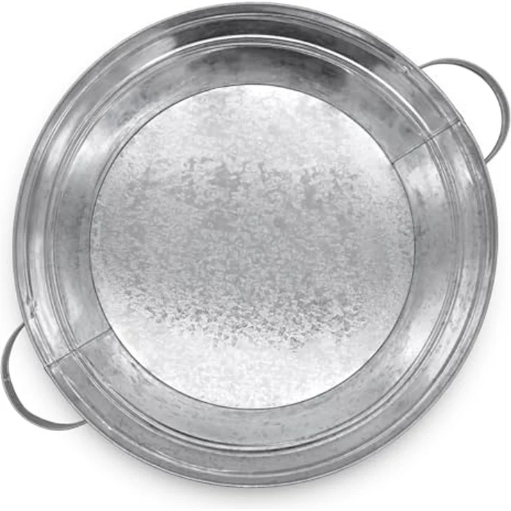 Spetebo Pflanzschale Metallwanne verzinkt mit Griffen (silber, 1 St, Ø 40 cm), Metall Gartenteich Wanne silber verzinkt – Bild 3