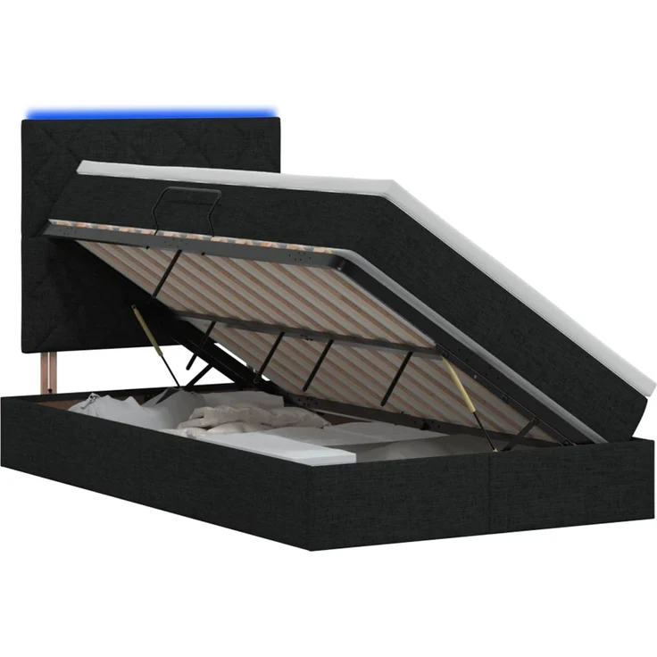 vidaXL LED-Speicherbett mit Matratze Schwarz 120 x 200 cm Stoff 3460001 – Bild 2