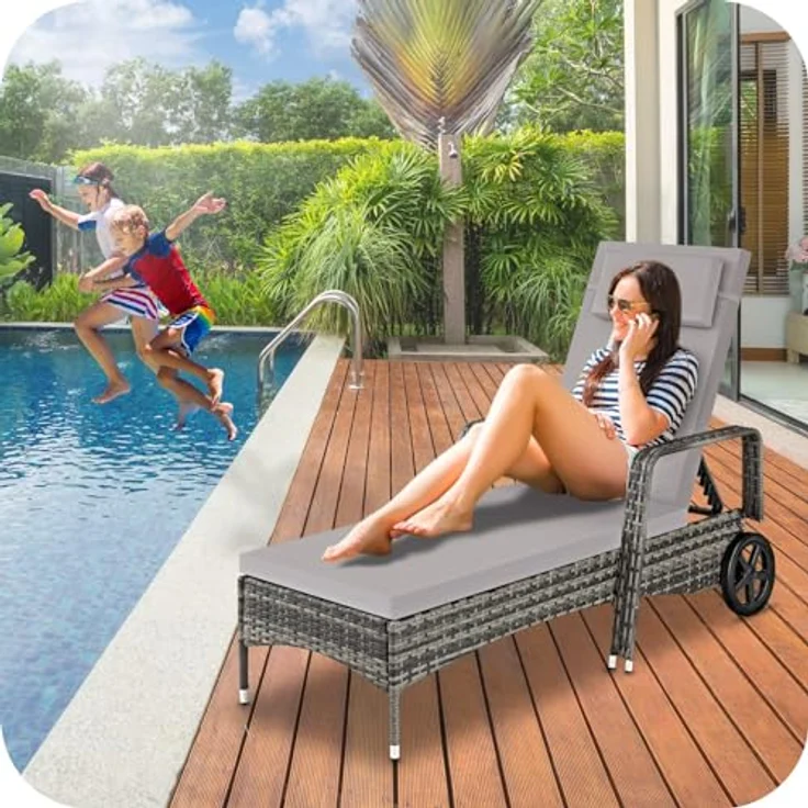tectake Gartenliege Rattan Sonnenliege, 1, 1 St, 1tlg, widerstandsfähig – Bild 3