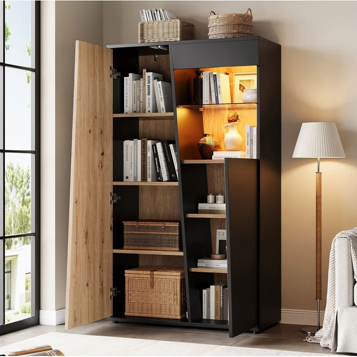 Vitrinenschrank 80 x 35 x 139,5 cm mit Bluetooth-LED und verstellbarem Glasboden – Bild 4
