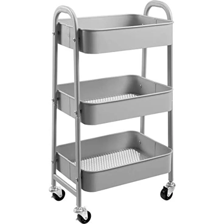 DOEWORKS Rollwagen Metall Aufbewahrungswagen Küchenwagen 3-Etagen, Servierwagen Organizer Wagen für Wohnzimmer Schlafzimmer Make-up Badezimmer Büro, Grau – Bild 2