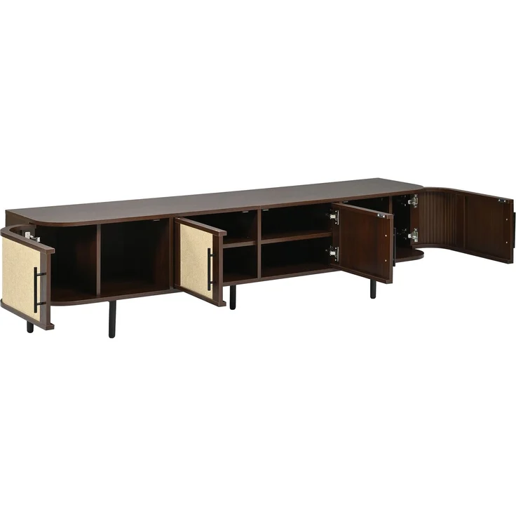 ZUBALIYA Wohnwand Set TV-Lowboard & Sideboard mit Geflechtfront / MDF-Korpus, MDF-Korpus, 120.00 x 40.00 x 82.00 cm, fürs Wohnzimmer, mit Schubladen, mit Stauraum, Samt, Walnuss – Bild 11