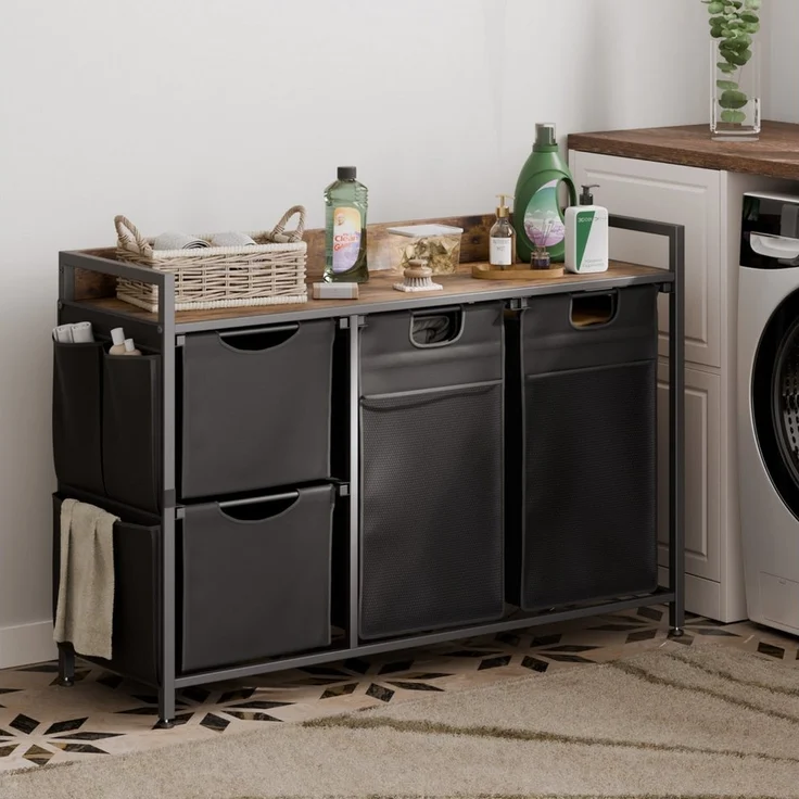 Mondeer Wäschekorb Metallgestell Wäschesammler (4 St, 150L), mit 4 abgetrennten Säcken, mit Ablage & austauschbaren Rollen – Bild 1