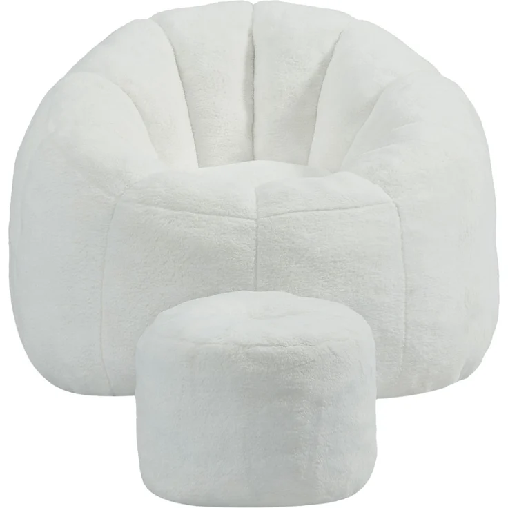 Sitzsack 105 x 105 x 70 cm in Blütenform mit Fußhocker – cremeweiß – Bild 6