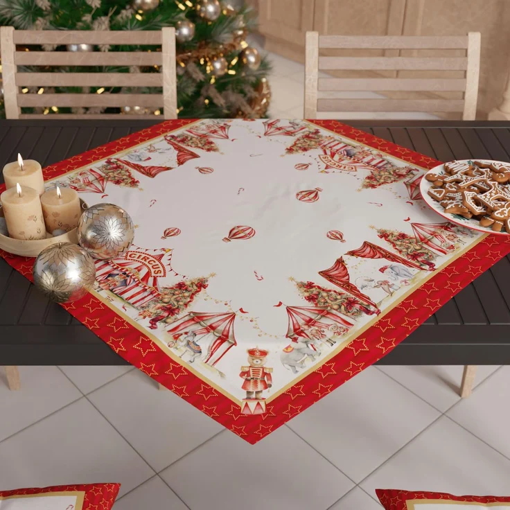 PETTI Artigiani Italiani – Weihnachts-Tafelaufsatz, Weihnachts-Tafelaufsatz für den Küchentisch, 90x90 cm, Tischläufer, Zirkus-Tafelaufsatz, 100 % Made in Italy