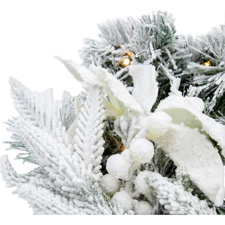 Spetebo Girlanden Weihnachtsgirlande oder -Kranz mit Schnee und weißen Blumen (1-tlg), mit Timer Funktion – Bild 5