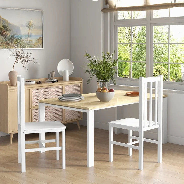 Wohnora-2er-Set Küchenstühle Esszimmerstühle Stühle, Massivholz, modernes Design, 38, 5 cm x 47,5 cm x 99 cm, Weiß,H 990cm x T 475cm x B 385cm – Bild 2