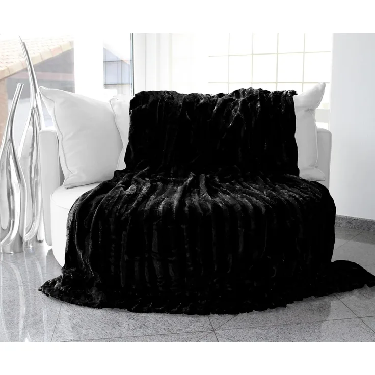 Brandsseller Doppelseitige Pelzimitatdecke XXL (220x240 cm, Black/schwarz)