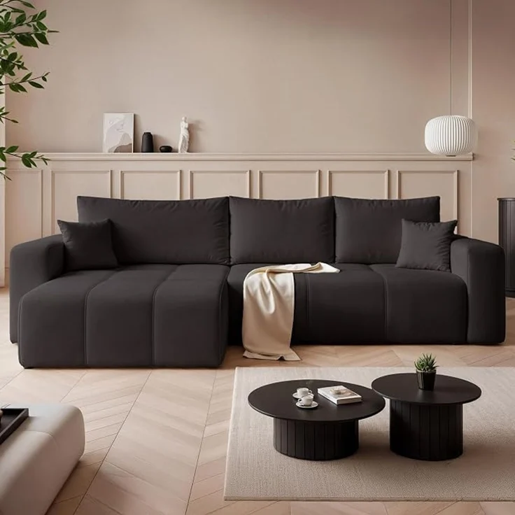 Modernes Ecksofa in L-Form (mit Schlaffunktion und Bettkasten); Maße: 278 x 145 x 79 cm; Liegefläche: 125 x 232 cm; frei im Raum aufstellbar; für 4 Personen geeignet. – Bild 2