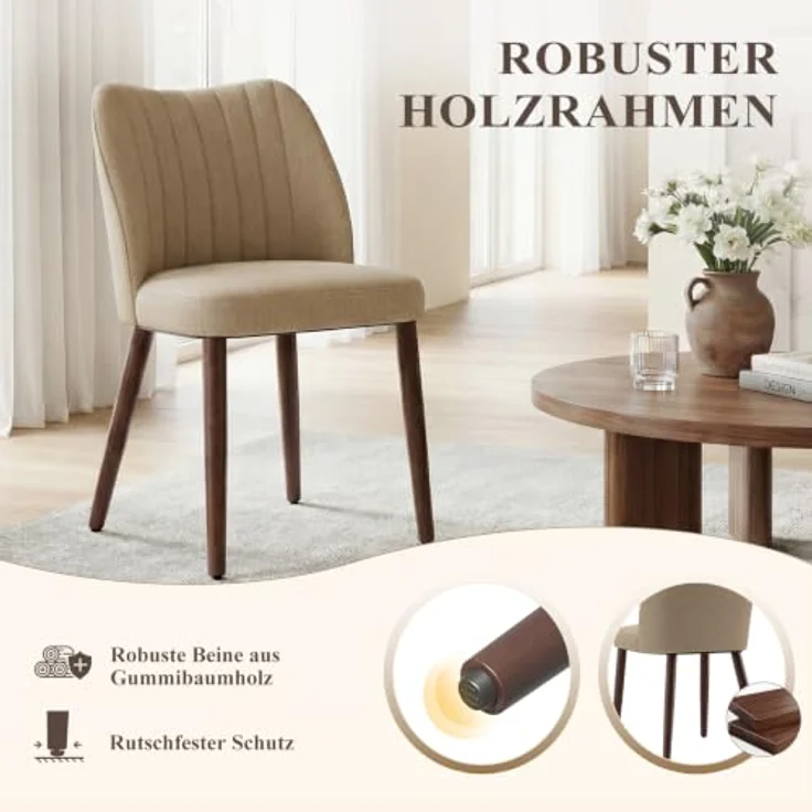 MALOL Esszimmerstühle 6er Set, Polsterstühl mit Rückenlehne, Ergonomisch Gepolsterte Küchenstühle mit vertikaler Rillenlehne, Moderne Esszimmer Stühle für Esstisch Wohnzimmer Café Restaurant, Kamel – Bild 6