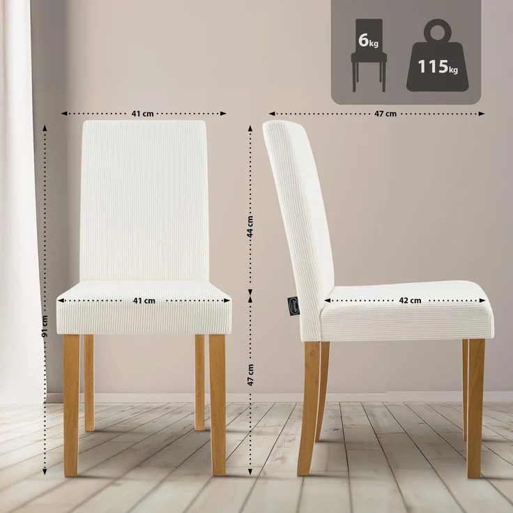 CLP Esszimmerstuhl Ina Cordbezug gepolstert mit Rückenlehne und Holzbeinen,creme antik-hell – Bild 2