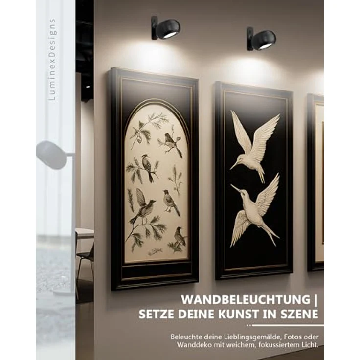 LuminexDesigns 2er Set Akku Wandleuchte Innen LED Kabellos Wandlampe Magnetisch, 360° drehbare USB Ladefunktion, Touch Dimmbar – Moderne LED Wandlampe für Wohnzimmer, Schlafzimmer, Flur Schwarz – Bild 3