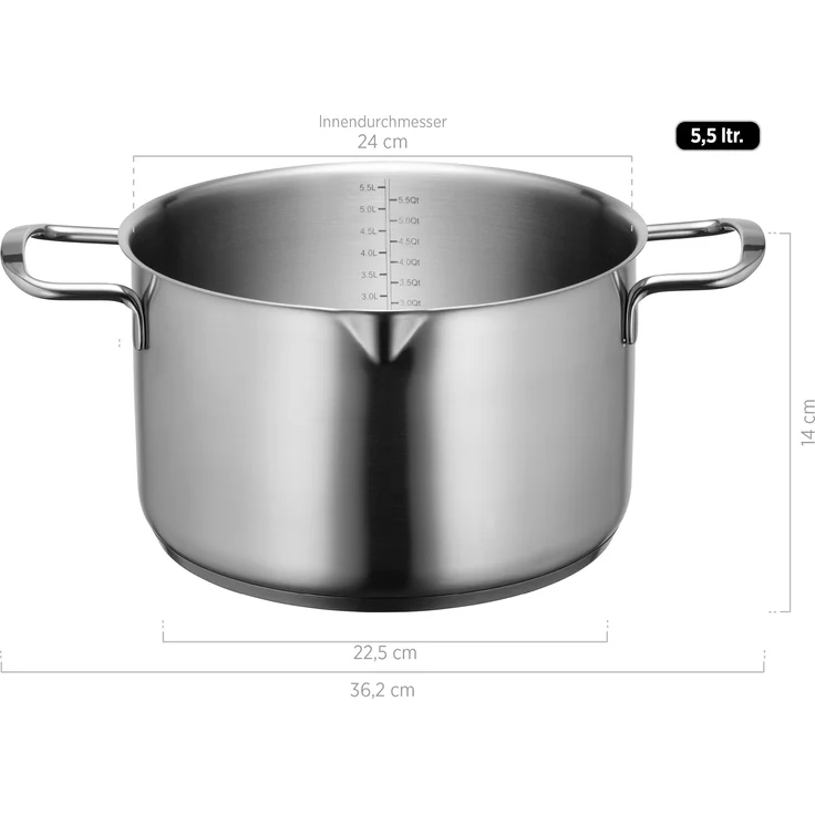 MÄSER Sanvito, Kochtopf 24 cm mit Glasdeckel und praktischem Ausgießer, kleiner Edelstahl Topf mit Siebdeckel und Literskala, geeignet für Induktion, Edelstahl 18/10 – Bild 3