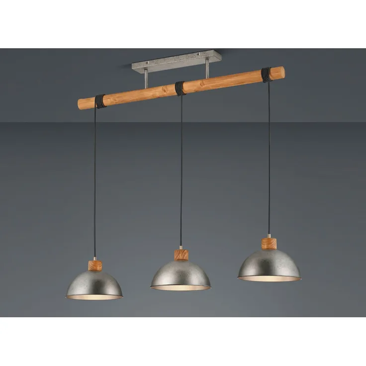 Hängeleuchte, Holz, Höhenverstellbar, nickel-matt, L 107 cm