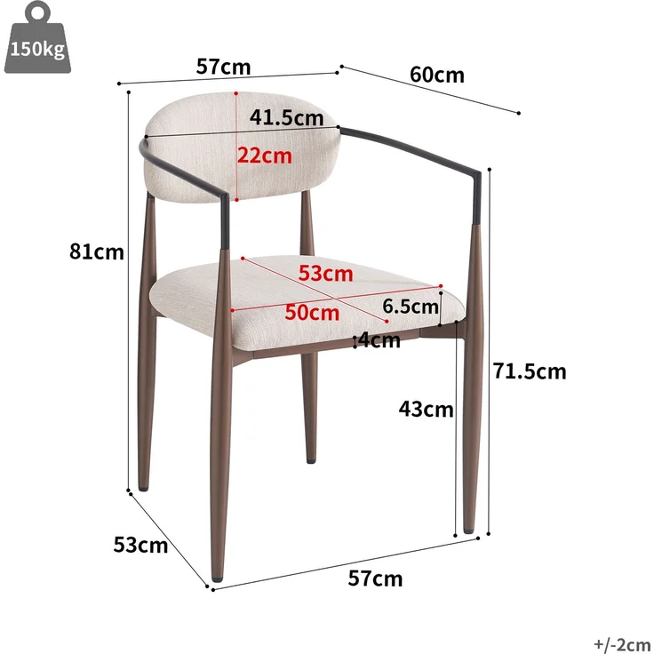 Esszimmerstühle 2er-Set, Leinenstoff & Metall, ergonomisch, gepolstert, verstellbare Beine, modern & bequem,Beige – Bild 10