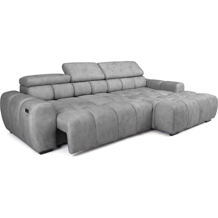 Ecksofa Schlafsofa VELUNIO RELAX in Stoff Salvador Grau Ottomane Rechts – Bild 3