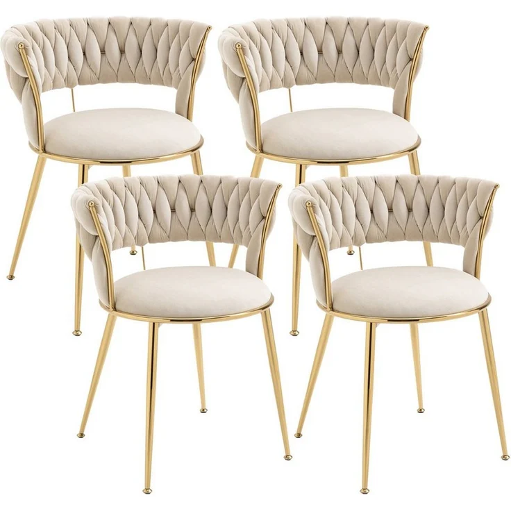 LVHOM Esszimmerstuhl Luxuriöse Samt-Stühle 2er-/4er-/6er-Set mit Rückenlehne & Metallbeine (Goldene Stuhlbeine & Rahmen, Geflochtener Stil, mehrere Farboptionen, 4 St), für höchsten Komfort und stilvolles Design für Ihr Zuhause – Bild 5