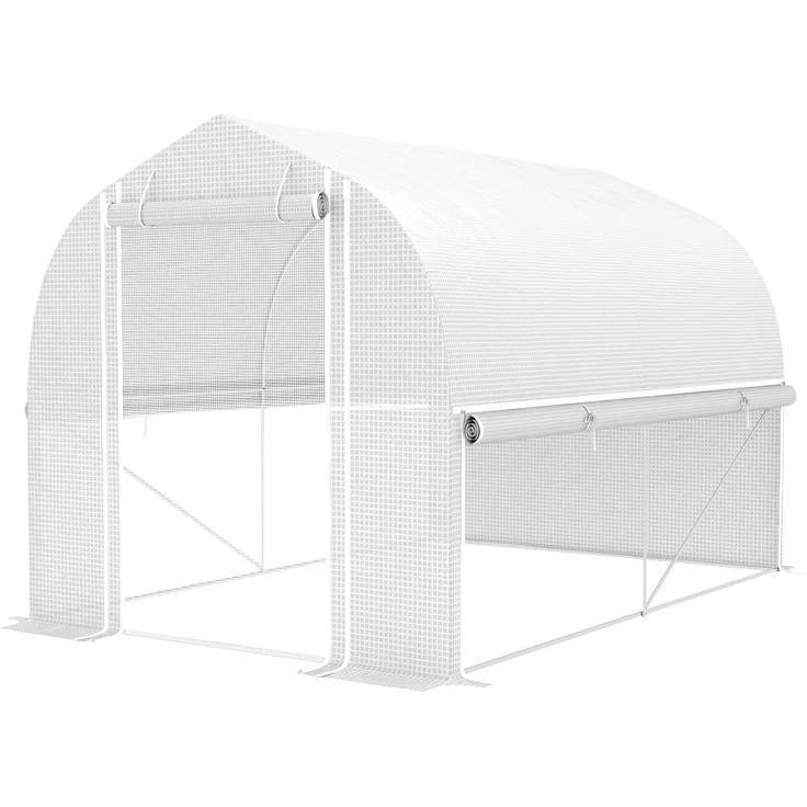3 x 2 x 2 m Polytunnel-Gewächshaus mit aufrollbaren Seitenwänden, UV-beständiger Kunststoff-Plane und Stahlrahmen, Weiß--Weiß--200x200x300cm--CHENHAONING – Bild 2