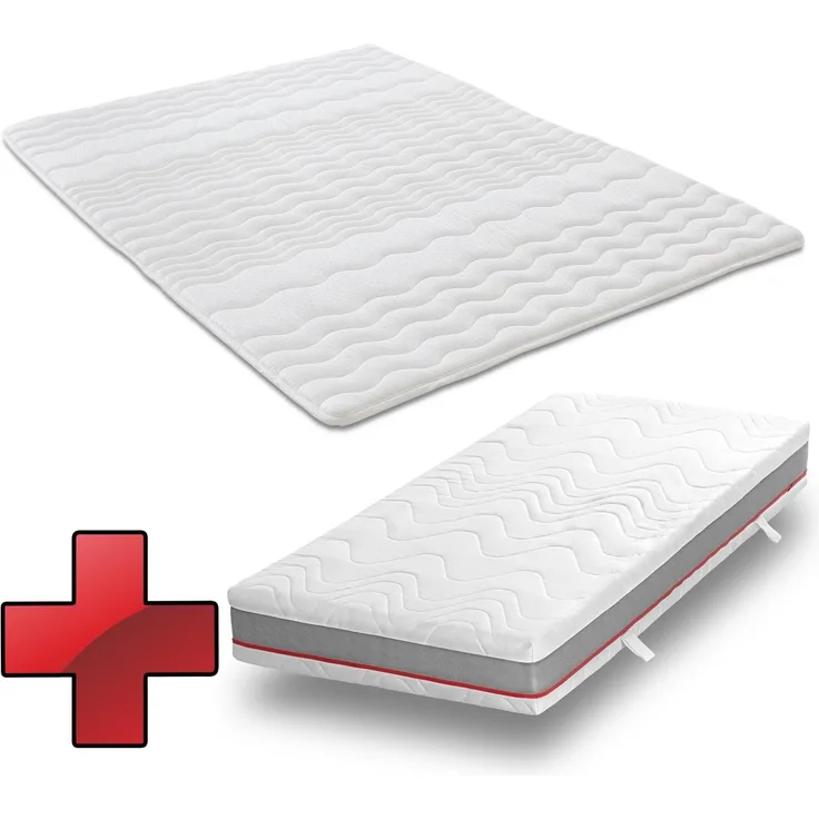 Ergonomische Taschenfederkernmatratze Sleezzz Premium 90 x 200 cm, Höhe 23 cm, Härtegrad H2/H3 + Matratzentopper / Matratzenauflage 90 x 200 cm