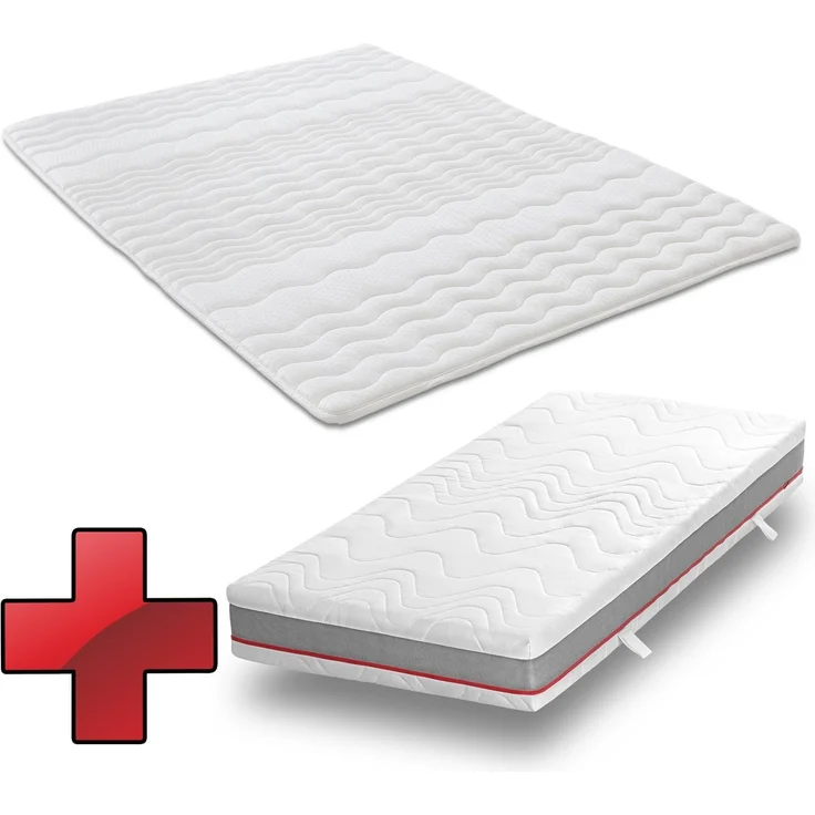 Ergonomische Taschenfederkernmatratze Sleezzz Premium 90 x 200 cm, Höhe 23 cm, Härtegrad H2/H3 + Matratzentopper / Matratzenauflage 90 x 200 cm