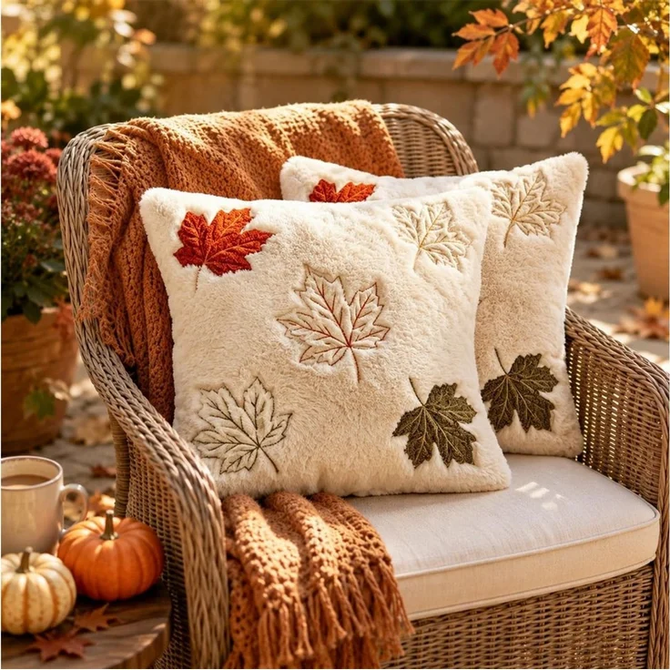FOUORTUNATE-BEE Kissenbezüge Kissenbezüge 2er Set 45x45 cm, Herbst, Ahornblatt-Motiv, Herbst-Kissenhüllen für Sofa, Bett und Sessel, Halloween-Deko – Bild 4