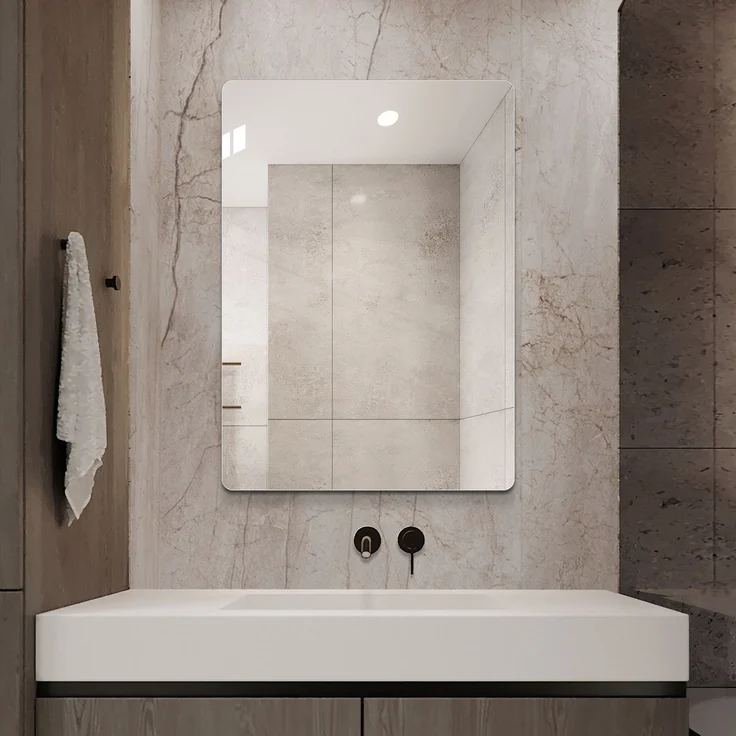 50*70 cm Badezimmerspiegel, rahmenlos mit abgerundeten Ecken, 5 mm HD-Silberspiegel, Sicherheitsfolie, horizontal oder vertikal montierbar--Silber--50x70x1.5cm--YOUDENOVA – Bild 3
