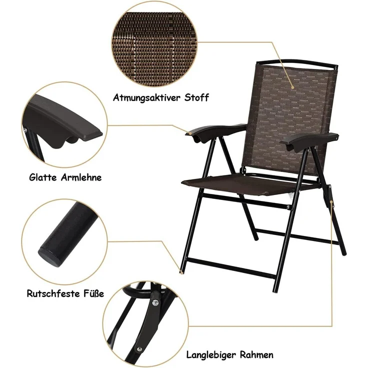 COSYWAY 4er Set Klappstühle Hochlehner, Gartenstuhl Klappsessel, Terrassenstühle Outdoor bis 135kg, Lehnstuhl h?henverstellbar – Bild 3