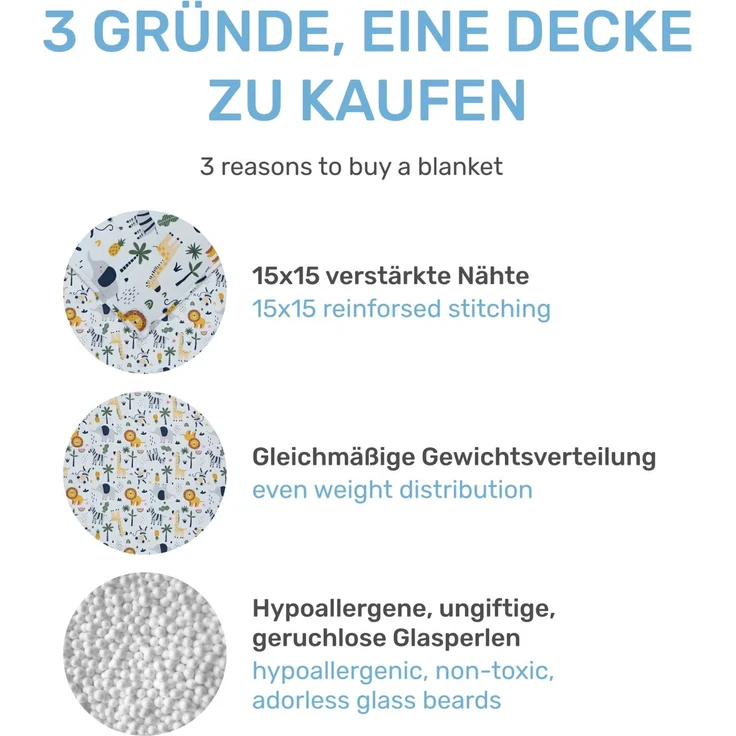 Dailydream Bezug für Kindergewichtsdecke | 90 x 120 cm | Motiv Safari | 100% Baumwolle | Ersatzbezug / Wechselbezug | waschbar | hautfreundlich & atmungsaktiv | Cover für Weighted Blanket – Bild 3