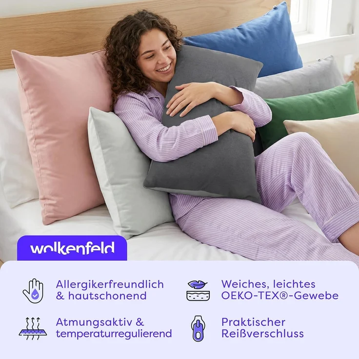 Wolkenfeld Kissenbezug Mikrofaser Kissenbezug - Allergiker Kopfkissenbezug - unfassbar weich, Größe 80x80, 40x80 und 70x90 cm I versteckter Reißverschluss – Bild 3