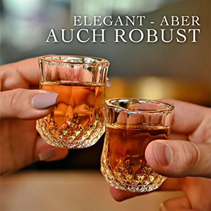 Praknu Schnapsglas 6 Schnapsgläser Kristall 4cl Curvy Whiskygläser Set, Kristallglas, Spülmaschinenfest - Standfest dank dickem Boden - Vintage Design – Bild 5