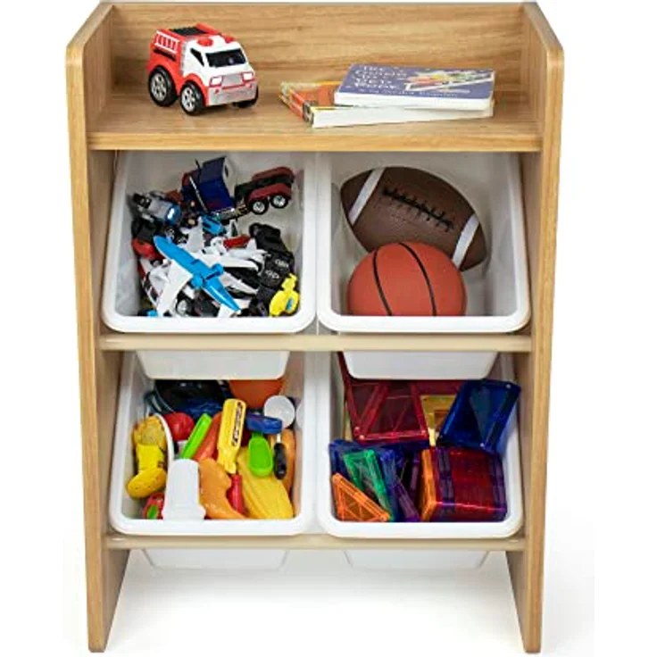 Humble Crew stilvolles Kinderregal in Natur/Weiß! 4 Boxen für Spielzeug, ideal für Kinderzimmer. Jetzt Ordnung mit natürlichem Charme schaffen – Bild 9