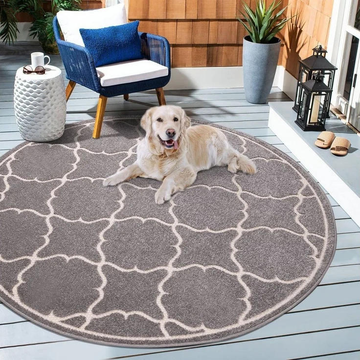 Sanat 'Berlin' Teppich, Höhe: 6 mm, In -und Outdoor geeignet, Hellgrau, 200 cm Rund – Bild 1