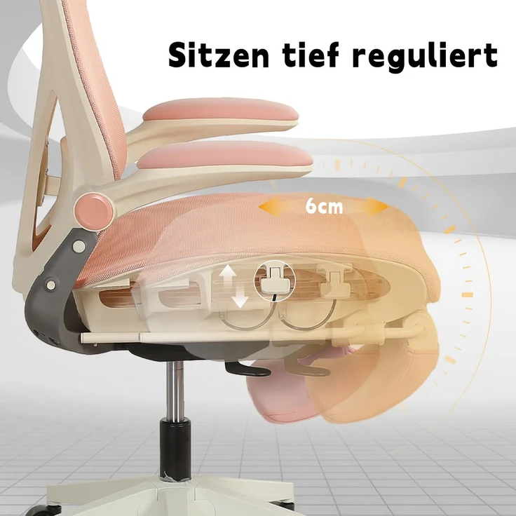 Klappbarer ergonomischer Bürostuhl, kleiner Platz-Klappstuhl mit Taillenstütze, Ganznetzschiebekissen, klappbare Armlehnen, 3D-Kopfstützen und Bürostuhl mit Arbeitspedalen,pink--Rosa--129x48.5x62cm--YOUDENOVA – Bild 3