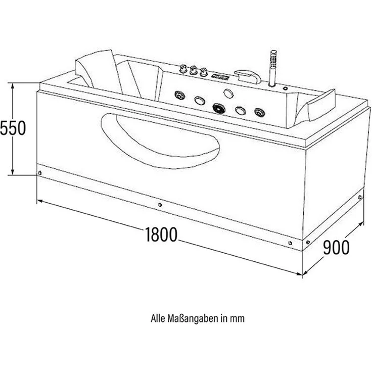 XXL Luxus LED Whirlpool Badewanne 180 x 90 x 55 +Heizung+Ozon+ Radio +Lichtherapie – Bild 13