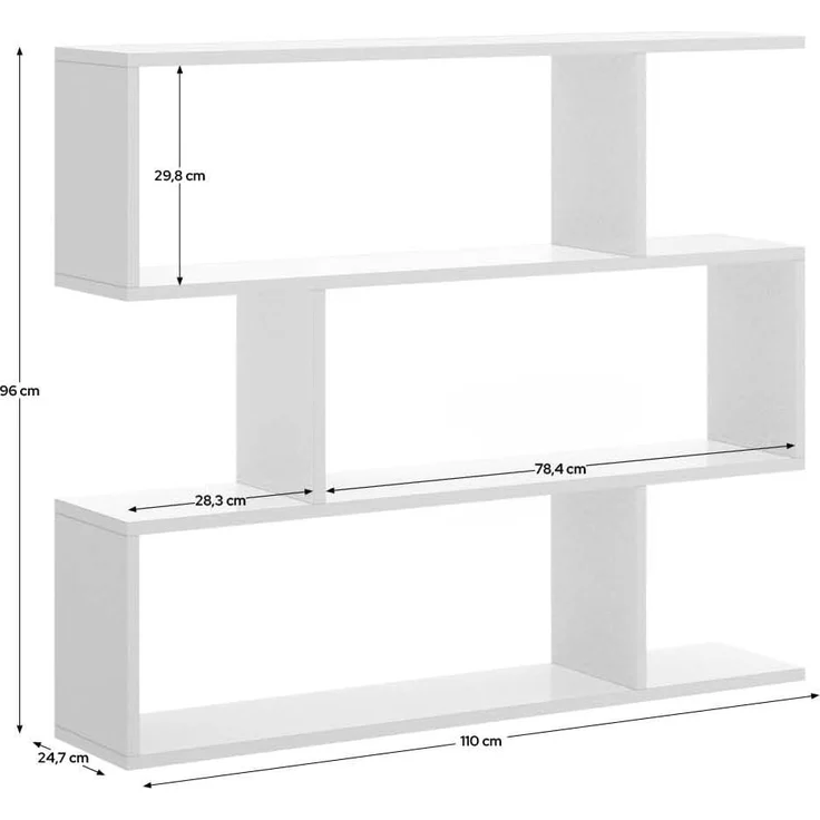 Dmora - Misone Bücherregal, Mehrzweck-Büroregal, Bücherregal mit 3 Regalen, 110 x 25 x 96 cm, Weiß – Bild 2