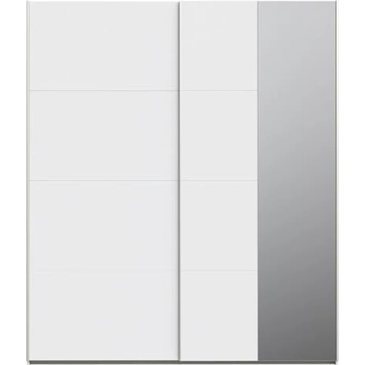 Forte FITTIO Kleiderschrank 200, moderner Schwebetürenschrank, 2-türig, Kleiderstange, Einlegeböden, Spiegel, Schlafzimmer, Holzwerkstoff, Weiß, 200,1 cm breit x 235 cm hoch x 61,2 cm tief – Bild 3