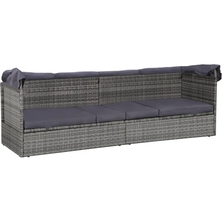 vidaXL Gartenbett mit Baldachin Grau 205×62 cm Poly Rattan 43962 – Bild 2