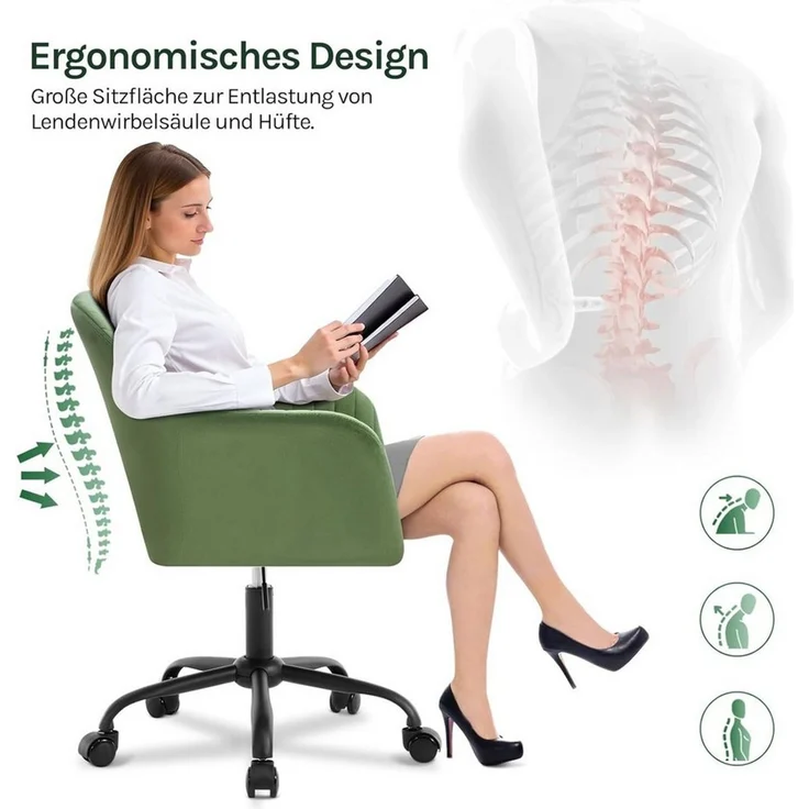 Woltu Schreibtischstuhl, Homeoffice Stuhl mit Rollen, Schminkstuhl höhenverstellbar – Bild 3