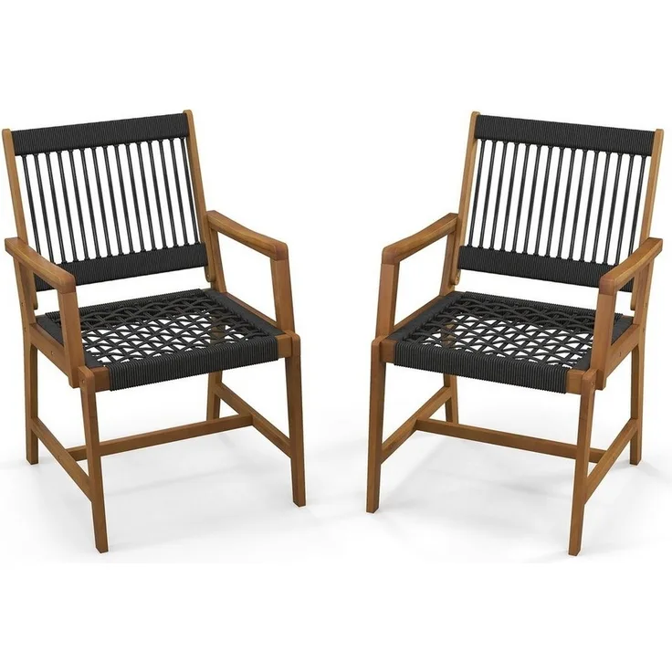 COSTWAY Gartenstuhl, 2er Set,Akazienholz,mit Rückenlehne & Armlehne,160kg