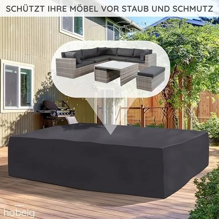 habeig Gartenmöbel-Schutzhülle XXL Schutzhülle Gartenmöbel 300x250x80cm 140g/m² PP Woven Sitzgruppe, 100% Wasserdicht – Bild 4