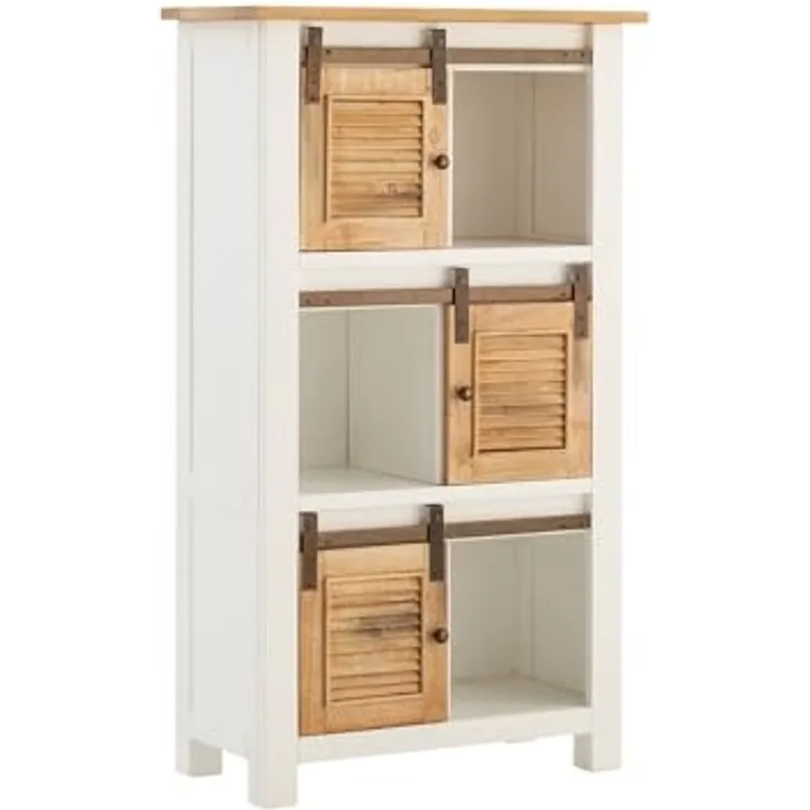 Highboard Capera 85x150x42cm Pinienholz Weiß Braun Schiebetüren Rustikal Viel Stauraum für Wohnzimmer Esszimmer | massivum