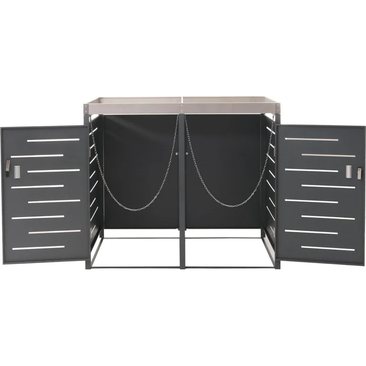 XL 2er-/4er-Mülltonnenverkleidung HWC-H40, Mülltonnenbox, Pflanzkasten Edelstahl-Metall 63kg 125x140x102cm erweiterbar – Bild 5