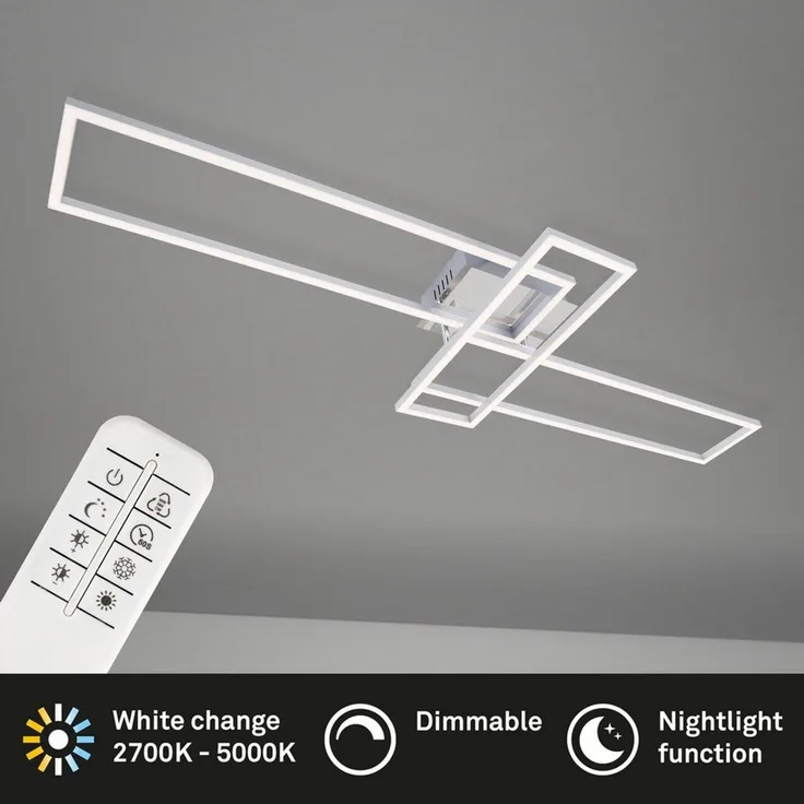 BRILONER - LED Deckenlampe mit Fernbedienung, dimmbar, einstellbar von warmweiß bis neutralweiß, LED Lampe, Deckenleuchte, Wohnzimmerlampe, Schlafzimmerlampe, Küchenlampe, 110 x 35 x 10 cm, Chrom-Alu