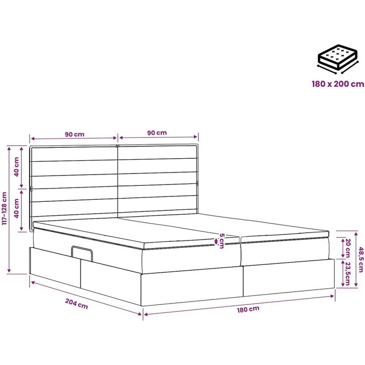 vidaXL Aufbewahrungsbett mit Kopfteil Taupe 180 x 200 cm Stoff 3459780 – Bild 12