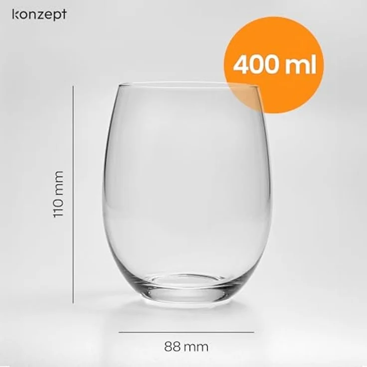 KONZEPT Gläser-Set 400 ml, Besonders stabil, ideal für Wasser, Saft, Limo, Gin, 6-tlg, Leicht, Strapazierfähig, Transparent – Bild 3