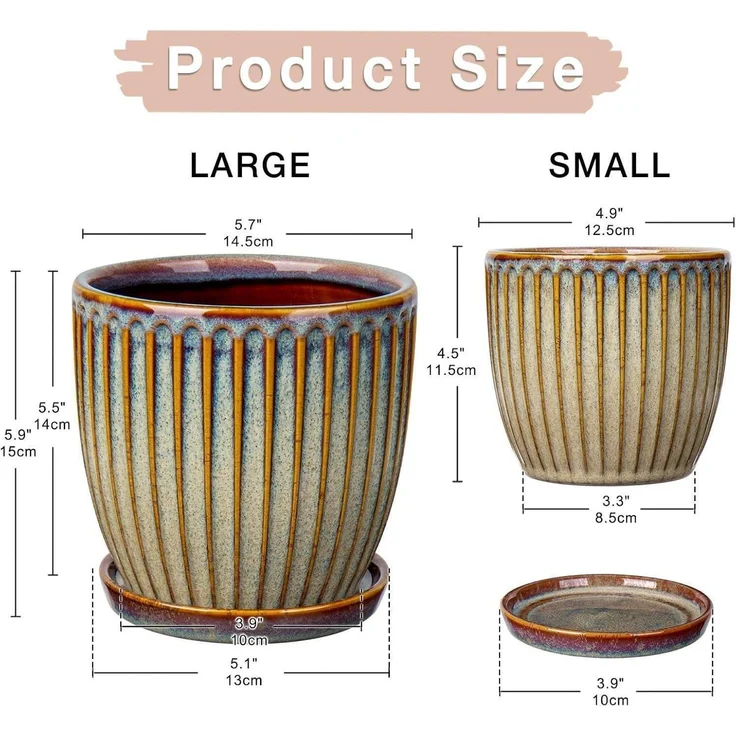 Übertopf Keramik Drainageloch 15cm 13cm Pflanzen 2er Braun – Bild 2